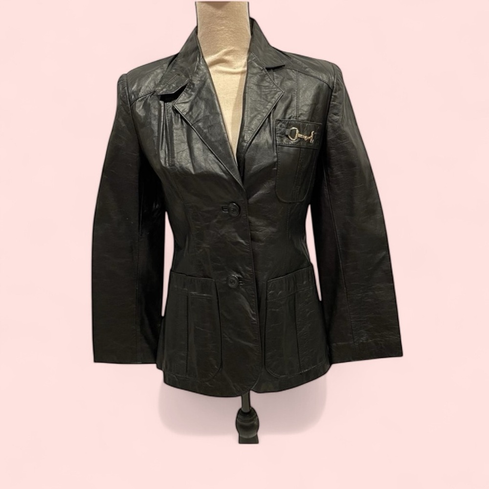 Vintage 70’s-80’s black leather blazer horsebit pockets luxe mobwife bad girl